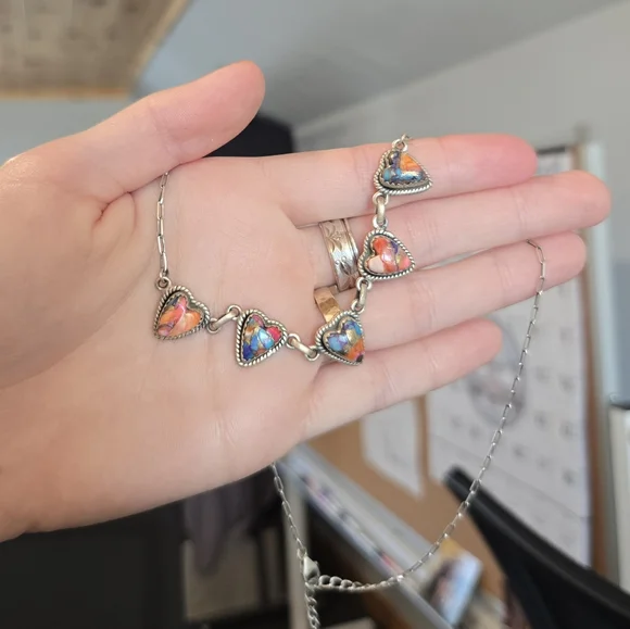 Thorny Oyster Turquoise Sterling Heart Necklace - Picture 3 of 4